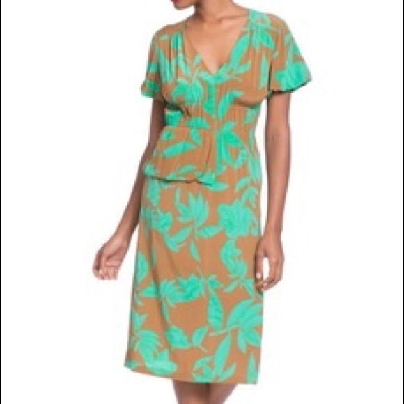 Tracy Reese Printed Half-Peplum Silk Midi Dress - Picture 1 of 6